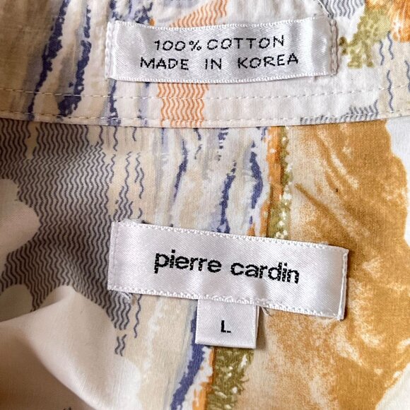 Vtg Pierre Cardin Mens Hawaiian Button Up Shirt L Cotton Floral Sailboat Tropics - Picture 4 of 10